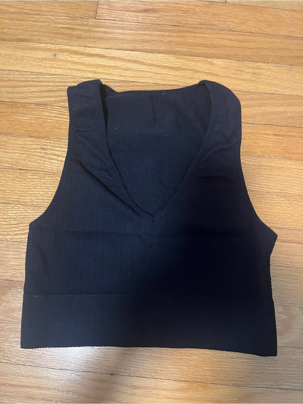 GARAGE Black Ribbed V-Neck Crop Tank Top